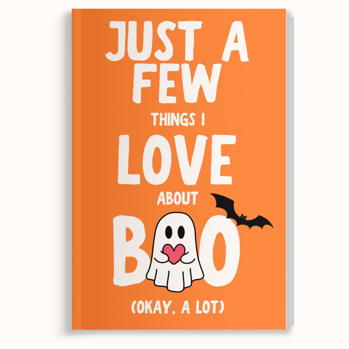 Halloween-themed book cover with ghost and bat on an orange background