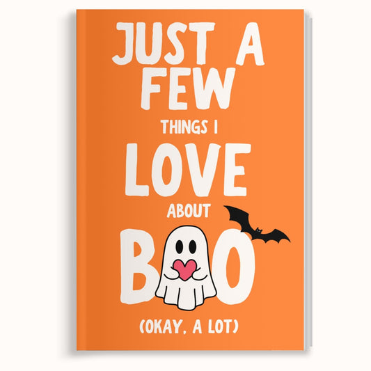 Halloween-themed book cover with ghost and bat on an orange background